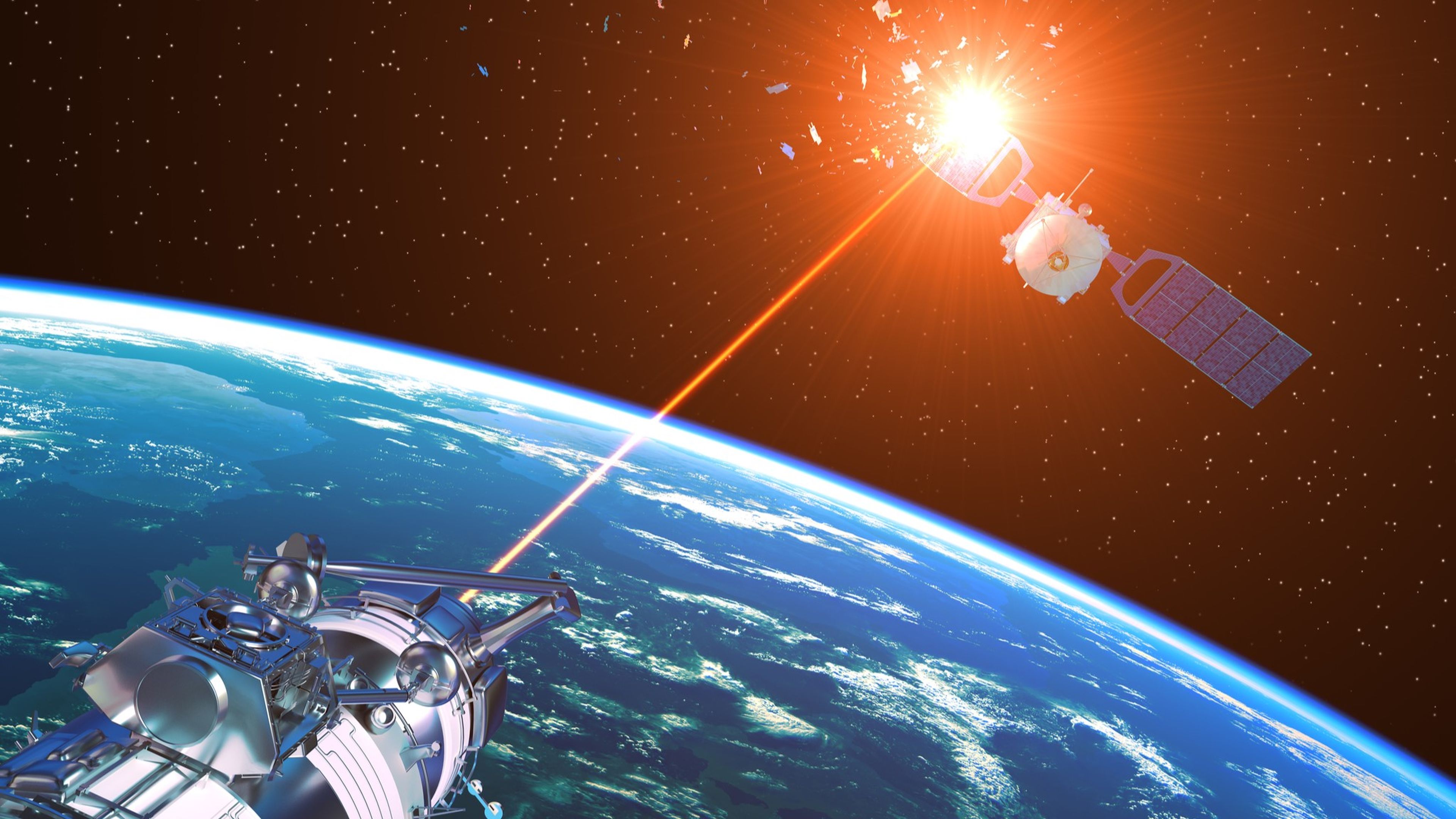 Ilustración 3D satélite láser Tierra espacio